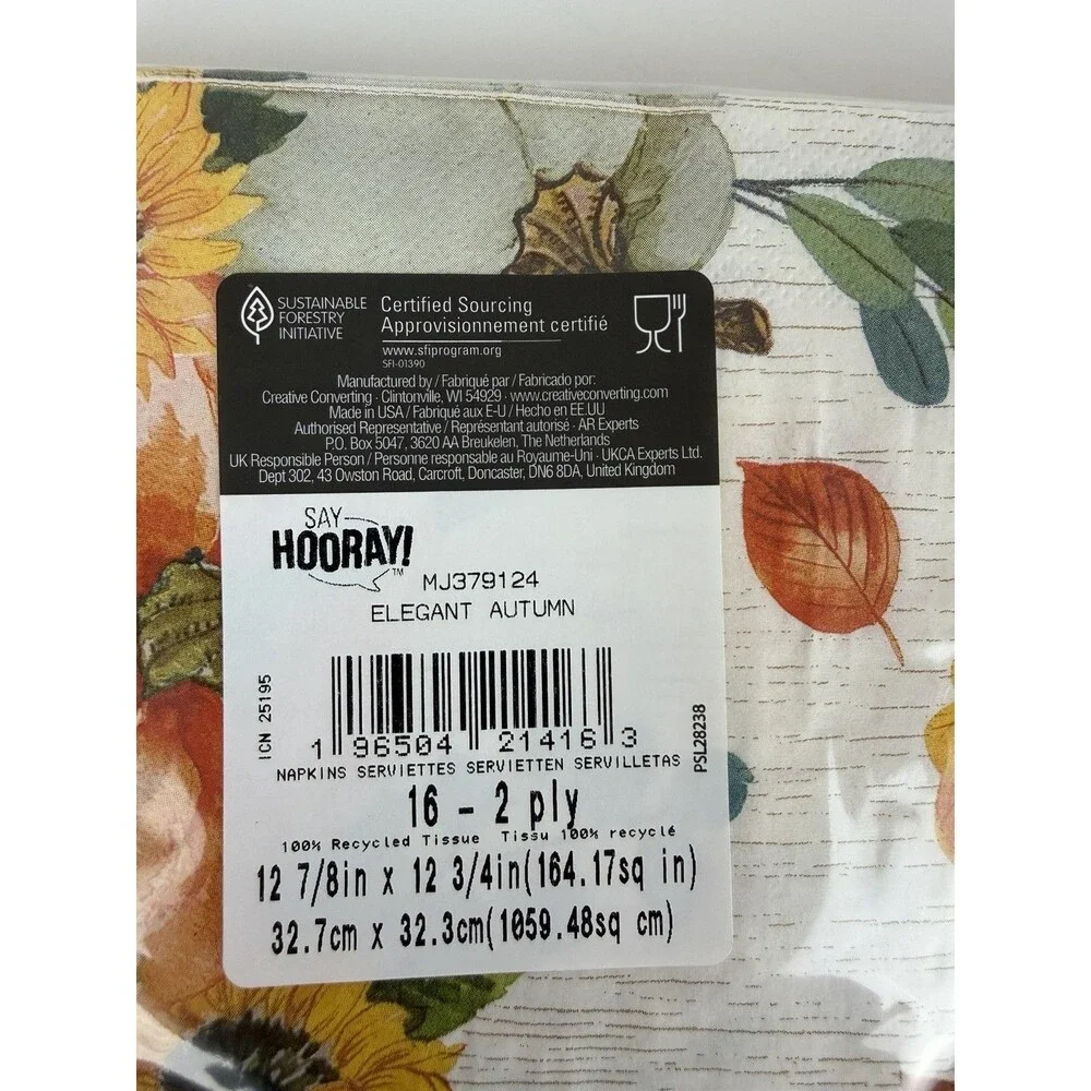 8 Packs Elegant Autumn Fall/Thanksgiving Paper Luncheon Napkins, 16 per package